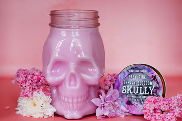 Pink Cherry Blossom Skully Candle (VG)