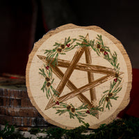 Winter Engraved Pentagram Wooden Pine Candle Coaster