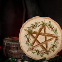 Winter Engraved Pentagram Wooden Pine Candle Coaster