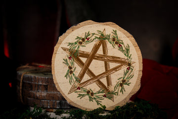 Winter Engraved Pentagram Wooden Pine Candle Coaster