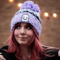 Lavendar Fizz Embroidered Ghost Pom Pom Beanie