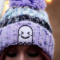 Lavendar Fizz Embroidered Ghost Pom Pom Beanie