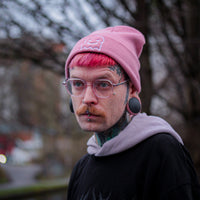 Pink Embroidered Ghost Beanie