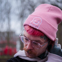 Pink Embroidered Ghost Beanie