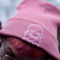 Pink Embroidered Ghost Beanie