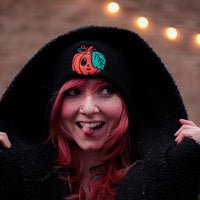 Black Embroidered Pumpkin Beanie