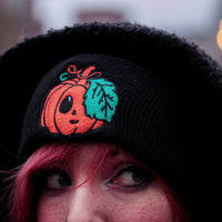 Black Embroidered Pumpkin Beanie