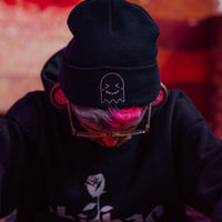 Black Embroidered Ghost Beanie