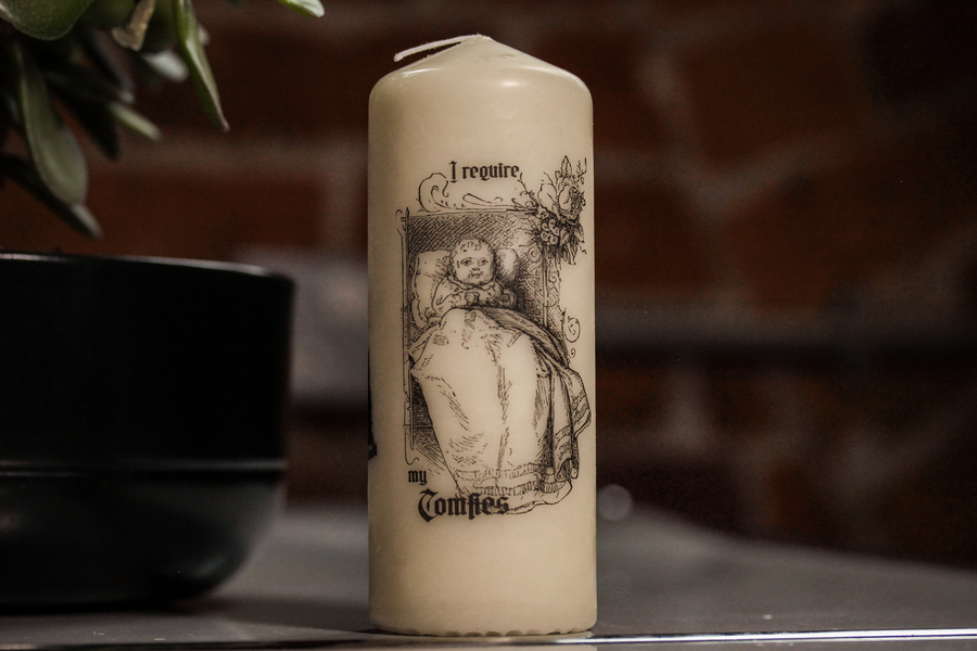 I Require My Comfies Pillar Candle